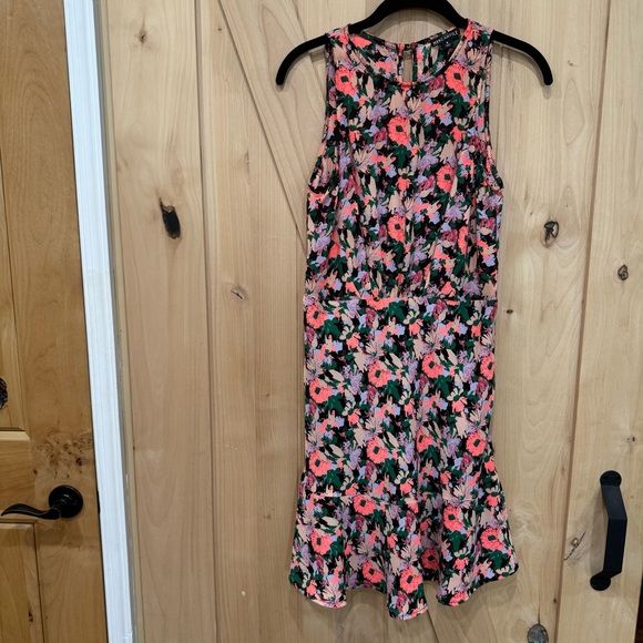 J Crew Mercantile Ruched Waist Dress Size 4 Neon Floral Flounce - Picture 4 of 16